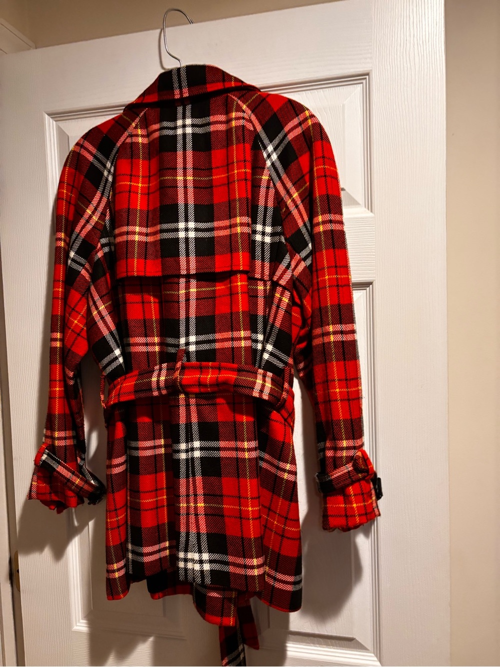 Evan Picone Red and Black Plaid Belted Trench - Picture 10 of 12